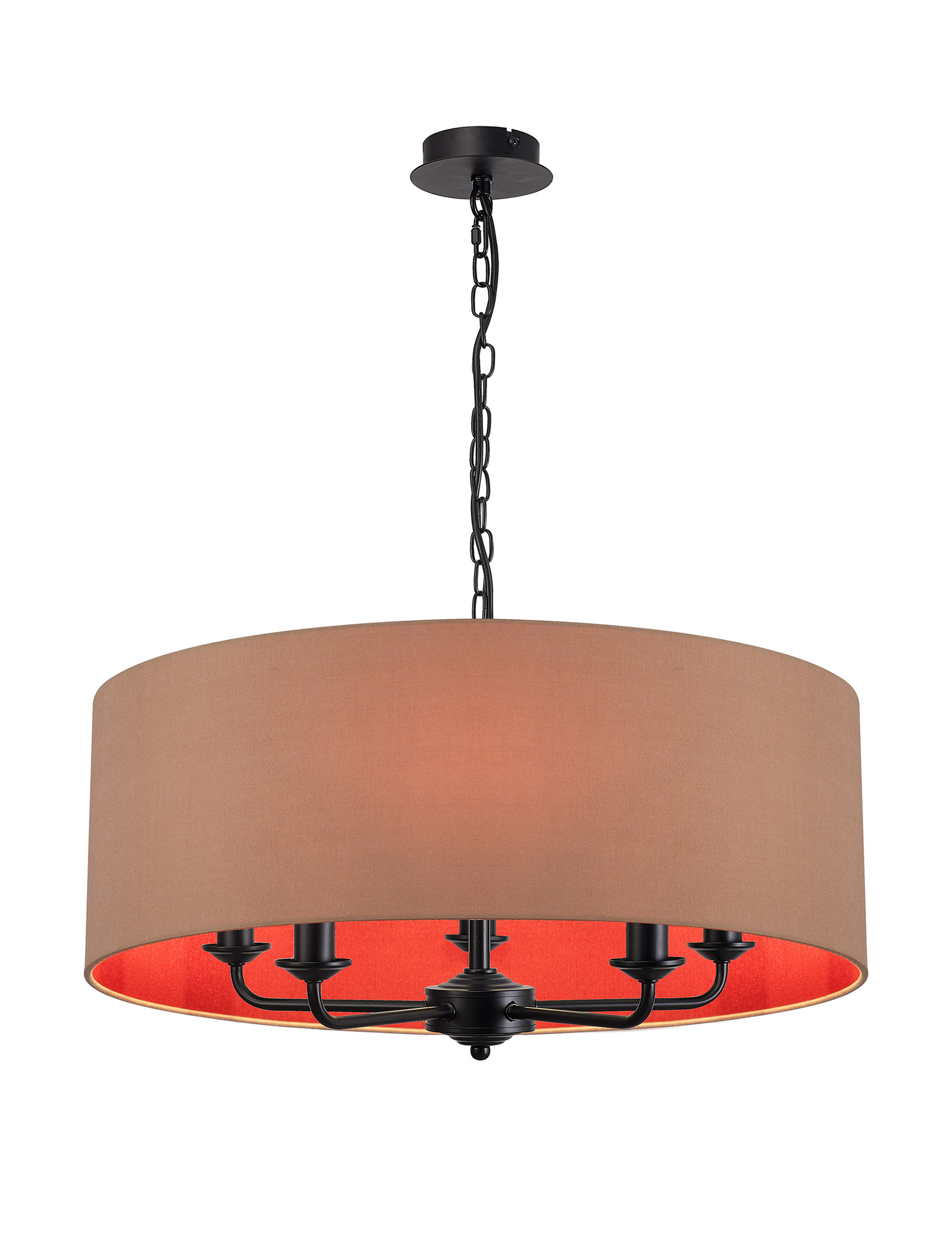 DK1043  Banyan 60cm 5 Light Pendant Matt Black, Antique Gold